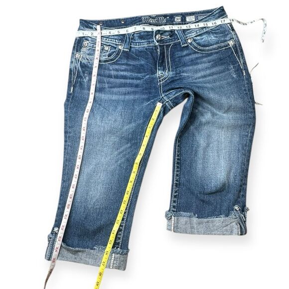 MISS ME Women’s Medium Blue Wash Bling Embellished Distressed Capri Crop Jeans S - Picture 6 of 6